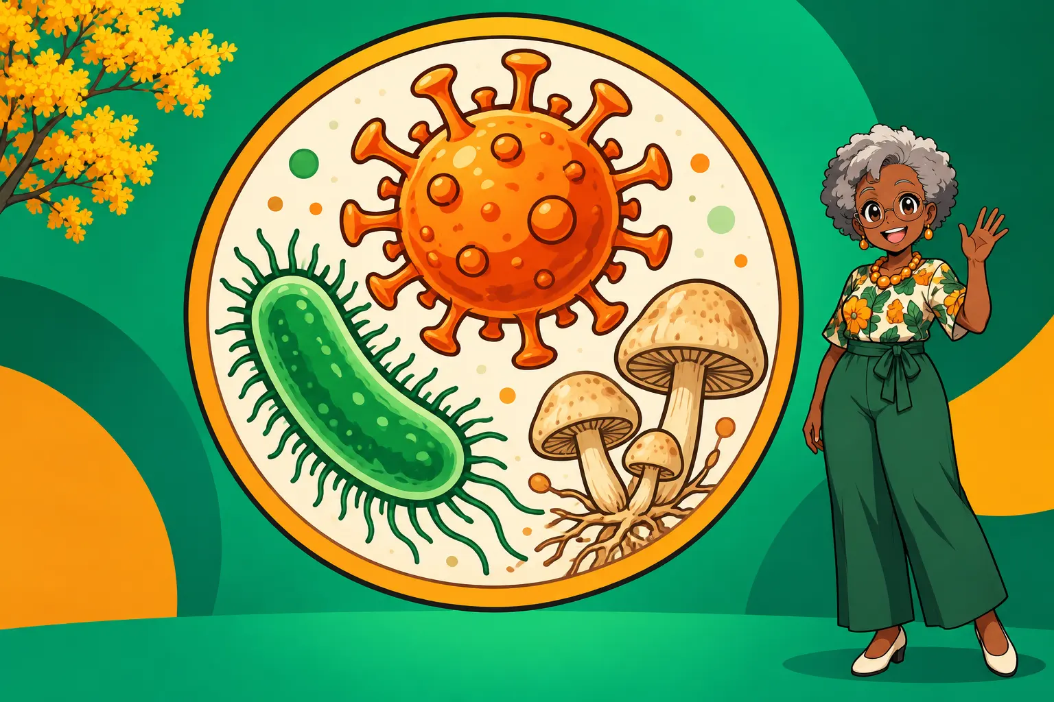 Capa de Microbiologia: vírus, bactérias e fungos