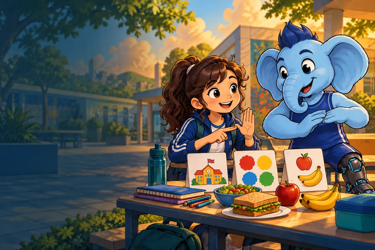 Capa de Sinais de escola, cores e comida