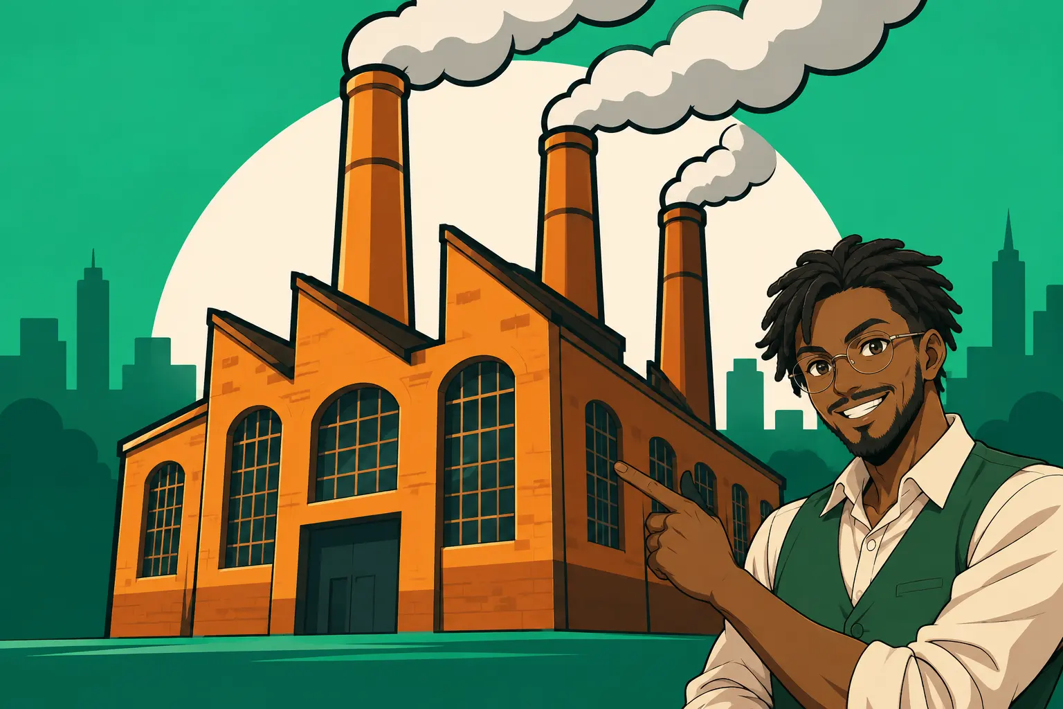 Capa de Revolução Industrial: fábricas e cidades
