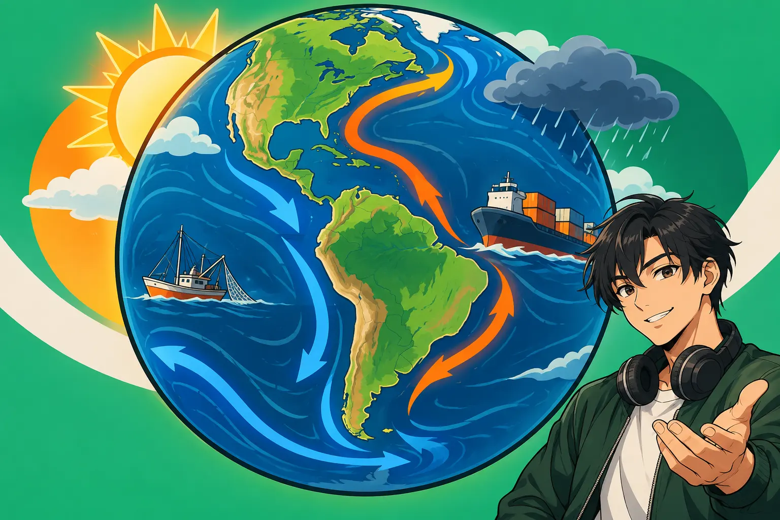 Capa de Correntes marinhas, clima e economia da América